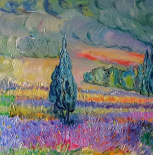 Cyprès au milieu des lavandes